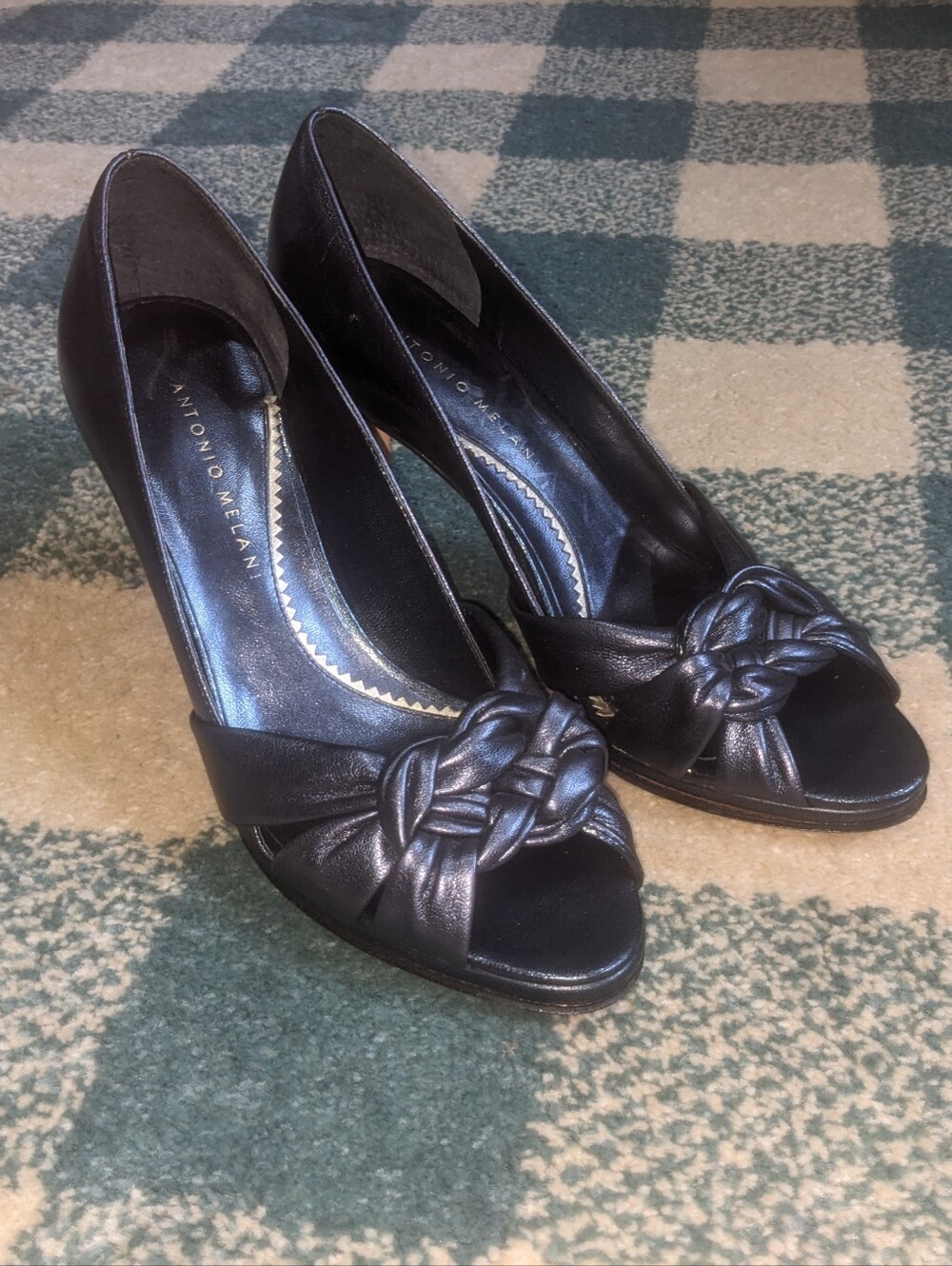 Antonio Melani Kendra Leather Peep Toe Pumps Deep Navy Metallic Blue Size 6